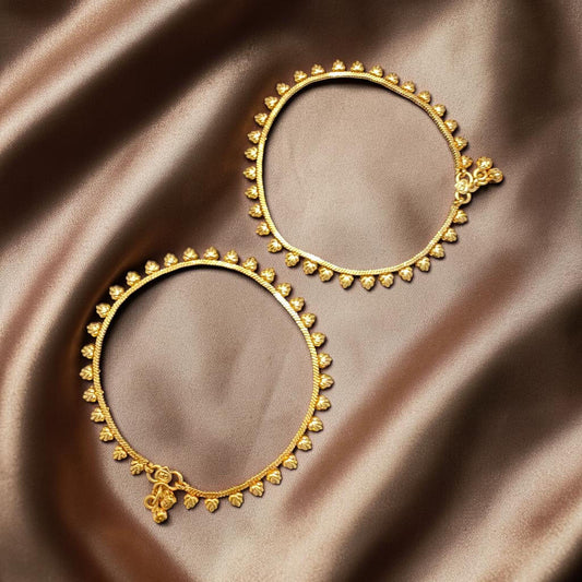 Delicate Gold Anklet Pair, Minimalist Indian Payal, Elegant Everyday Foot Jewelry for Women