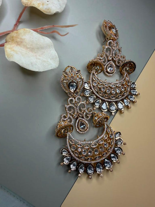 Statement Chandbali Earrings for Women, monzonite Bridal Earrings, Indian Wedding Earrings