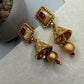 Traditional Indian Necklace Set with Jhumka Earrings, Gold Tone Bridal Jewelry Set.