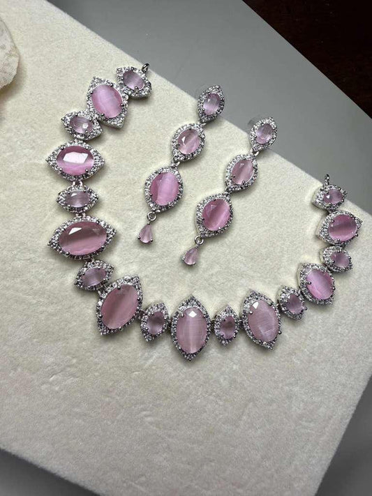 Luxury Statement Necklace Set with Earrings, Silver Tone Bridal Jewelry