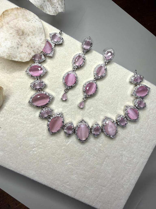 Luxury Statement Necklace Set with Earrings, Silver Tone Bridal Jewelry