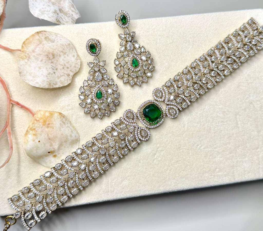 Luxury Bridal Choker Necklace Set with Statement Earrings, Silver Tone Wedding Jewelry