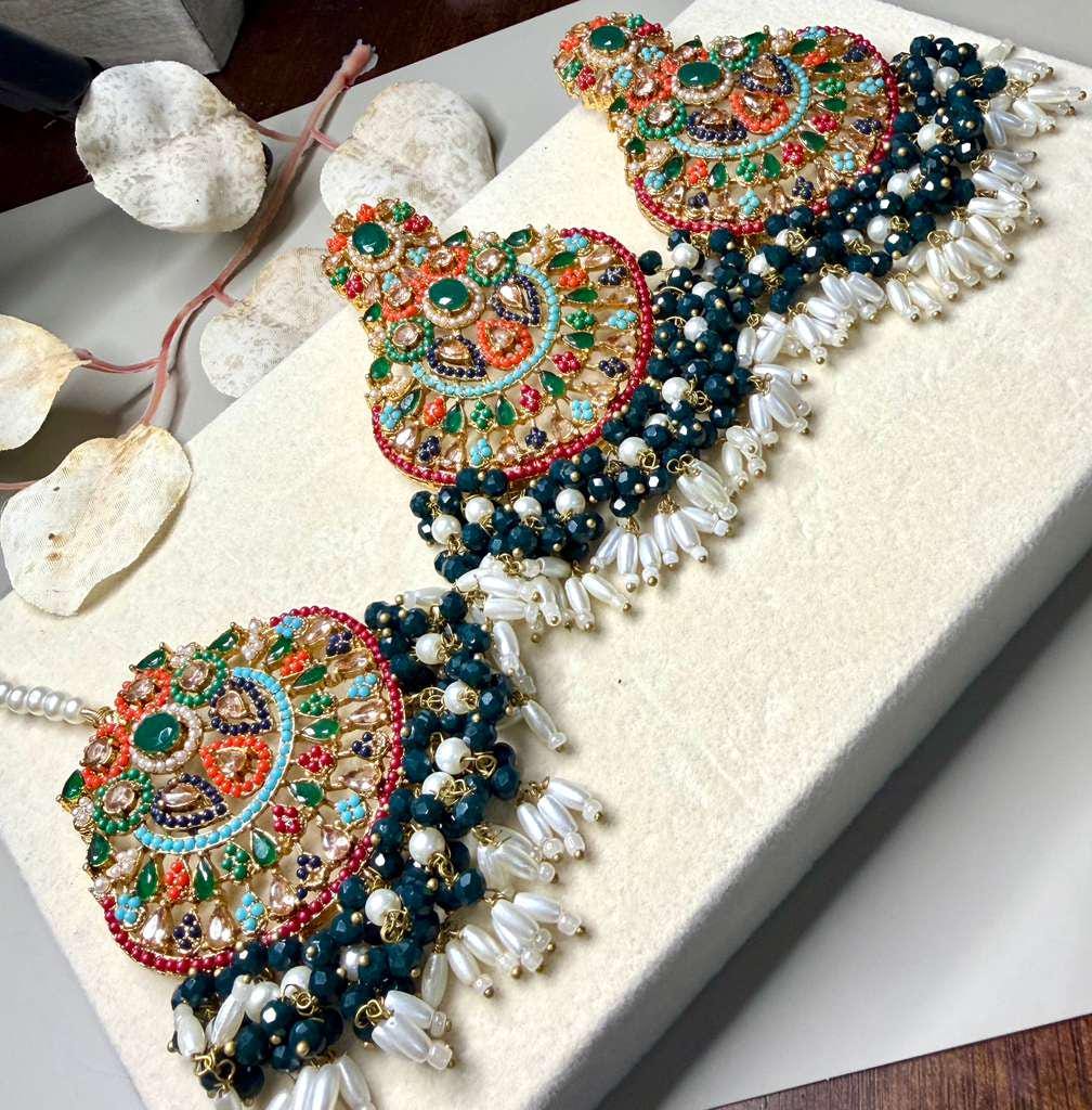 Bridal Jewelry Set with Statement Earrings & Maang Tikka, Gold Plated Ethnic Jewelry