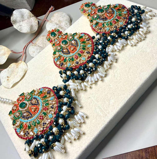 Bridal Jewelry Set with Statement Earrings & Maang Tikka, Gold Plated Ethnic Jewelry