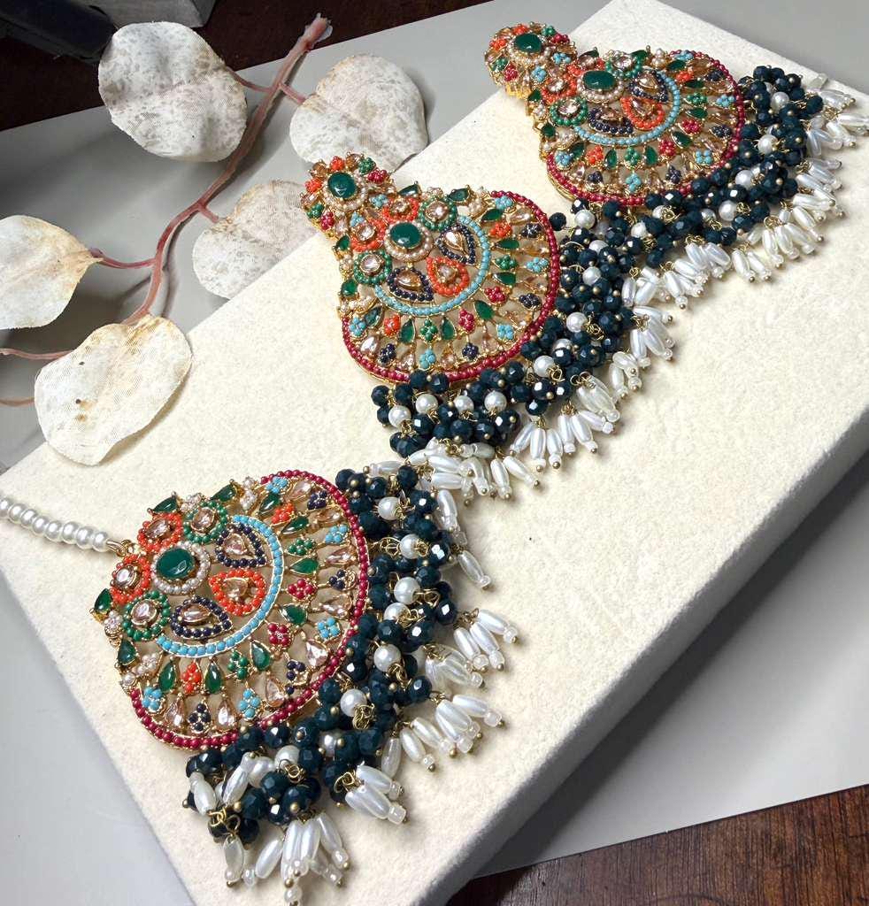 Bridal Jewelry Set with Statement Earrings & Maang Tikka, Gold Plated Ethnic Jewelry