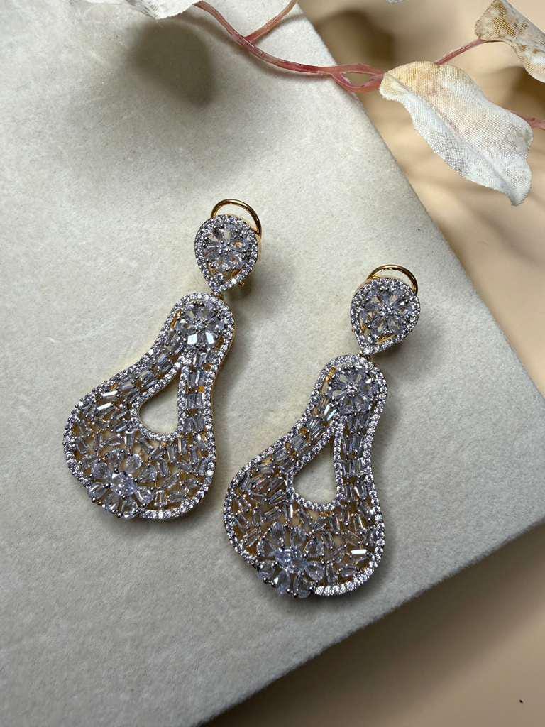 Luxury CZ Statement Drop Earrings, Gold Plated Bridal Earrings