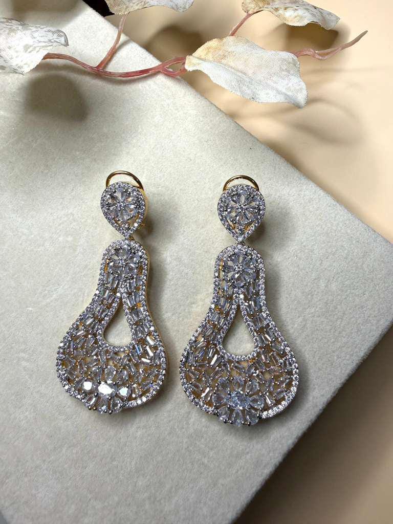 Luxury CZ Statement Drop Earrings, Gold Plated Bridal Earrings