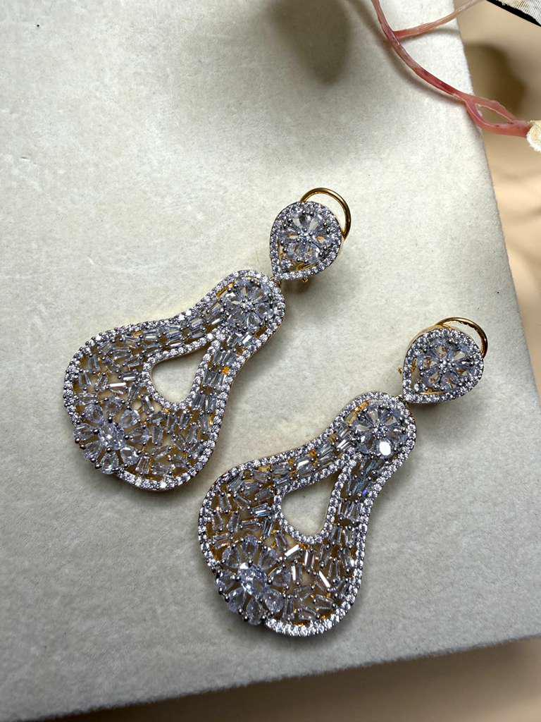 Luxury CZ Statement Drop Earrings, Gold Plated Bridal Earrings