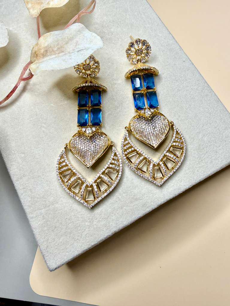 Luxury Heart Statement Drop Earrings, Gold Plated CZ Dangle Earrings