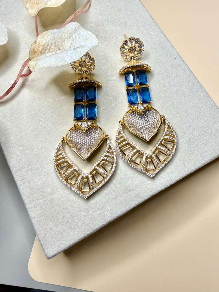 Luxury Heart Statement Drop Earrings, Gold Plated CZ Dangle Earrings