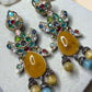 Statement Gemstone Drop Earrings, Gold Plated Ethnic Dangle Earrings