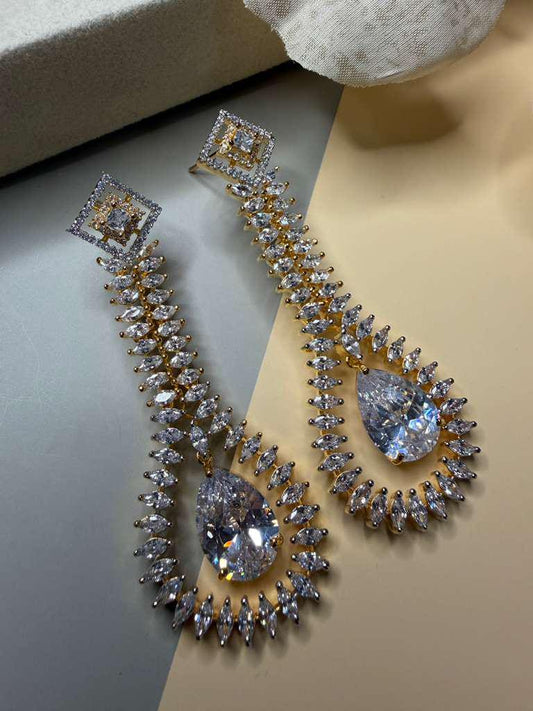 Luxury CZ Teardrop Statement Earrings, Gold Plated Bridal Drop Earrings