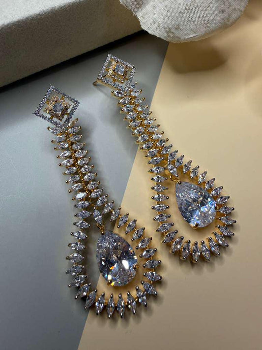 Luxury CZ Teardrop Statement Earrings, Gold Plated Bridal Drop Earrings