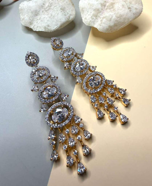 Luxury CZ Chandelier Earrings, Gold Plated Statement Dangle Earrings