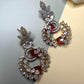 Luxury CZ Floral Hoop Earrings, Gold Plated Statement Dangle Earrings