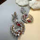 Luxury CZ Floral Hoop Earrings, Gold Plated Statement Dangle Earrings