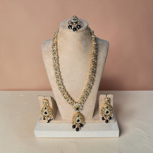 Elegant Black Pearl Necklace Set, Long Statement Necklace with Matching Earrings