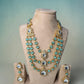 Layered Mint Bead Kundan Necklace Set, Double Strand Statement Jewelry with Earrings
