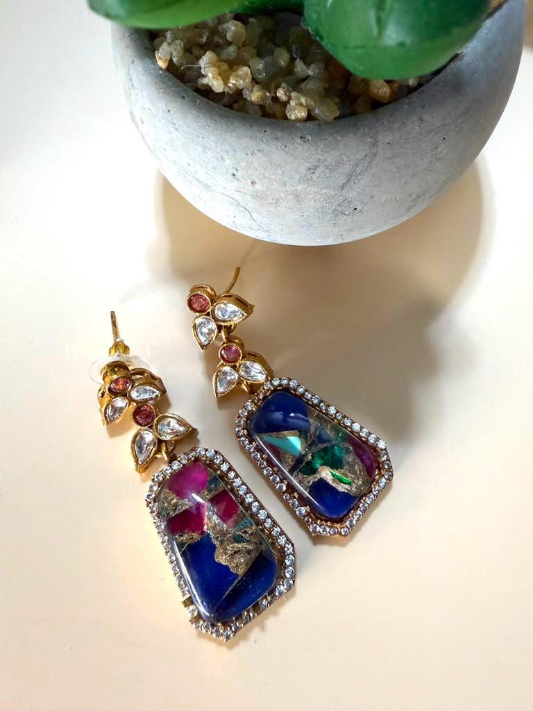 Mosaic Art Statement Necklace Set, Geometric Pendant Jewelry Set, Contemporary Ethnic.