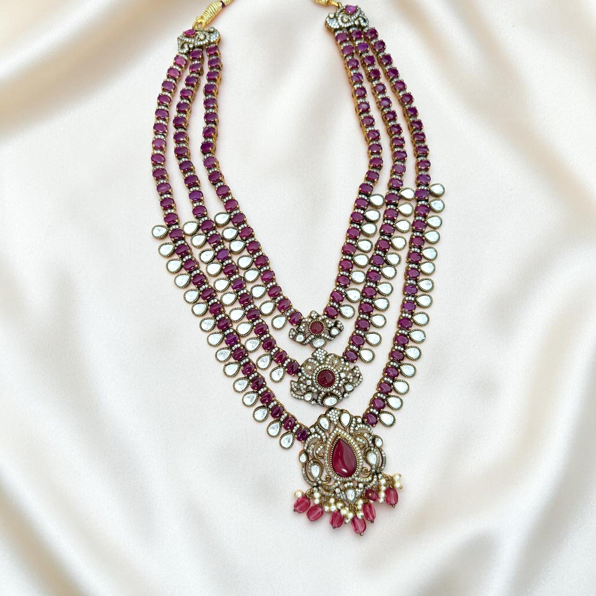 Layered Victorian Pearl Necklace Set, Multi Strand Bridal Jewelry Set, Statement wedding set