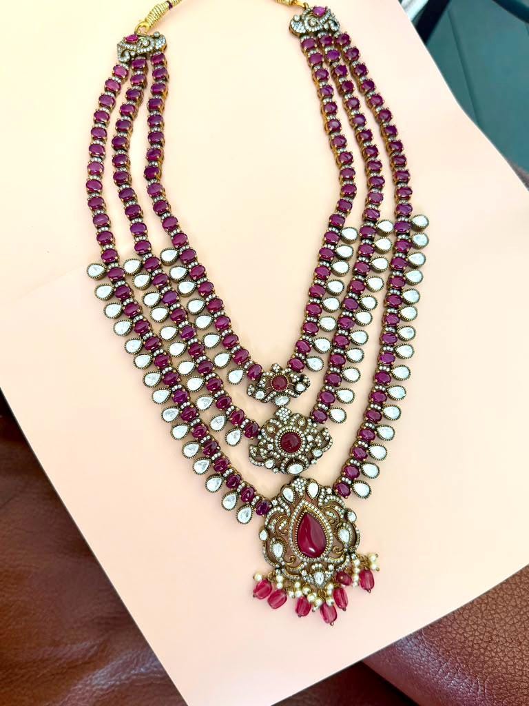 Layered Victorian Pearl Necklace Set, Multi Strand Bridal Jewelry Set, Statement wedding set