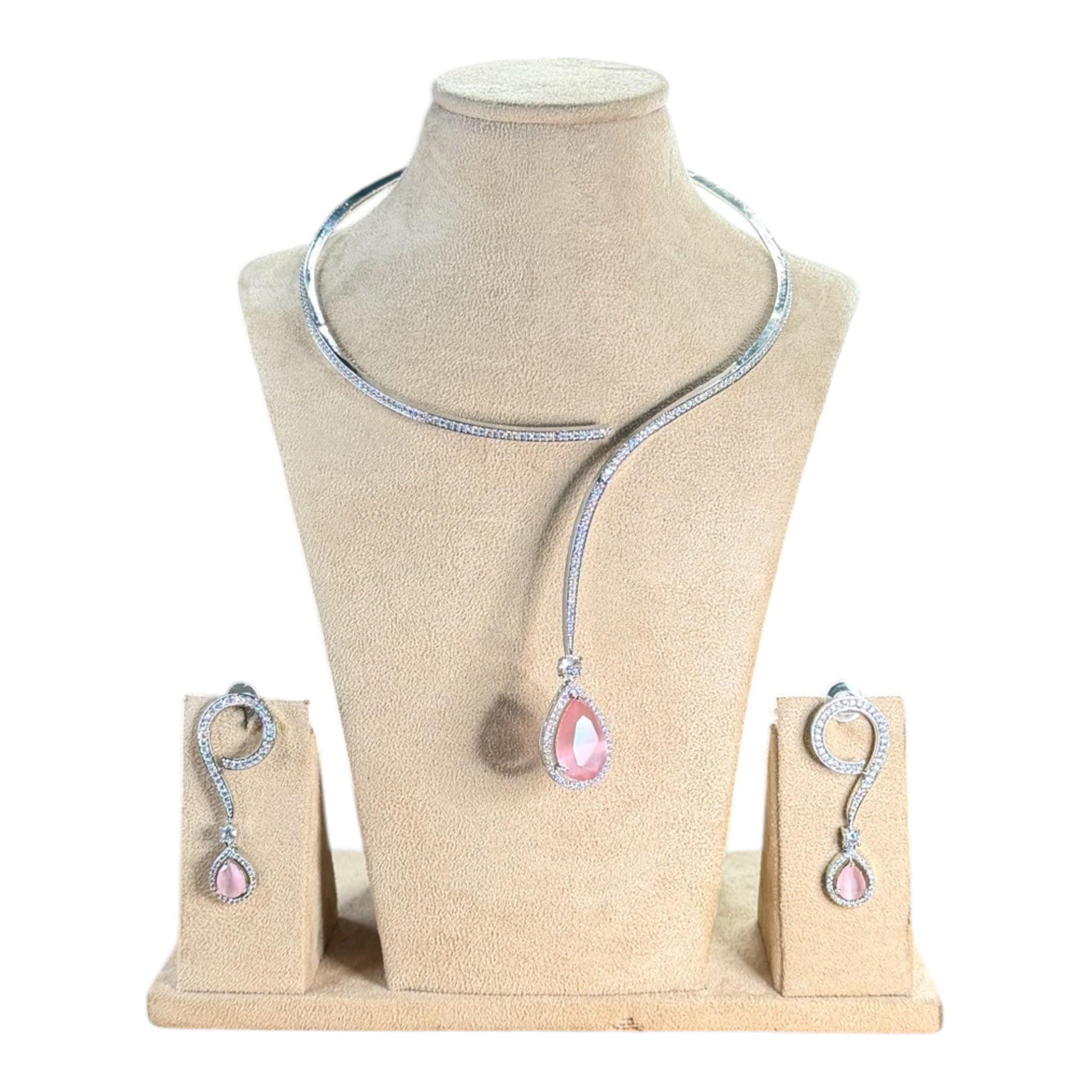 Modern Teardrop Collar Necklace Set, Minimalist Statement Jewelry Set, Elegant Crystal Pendant