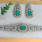 Emerald Polki Choker Set, Bridal Statement Choker Necklace with Earrings, Wedding Reception Jewelry