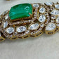 Emerald Polki Choker Set, Bridal Statement Choker Necklace with Earrings, Wedding Reception Jewelry