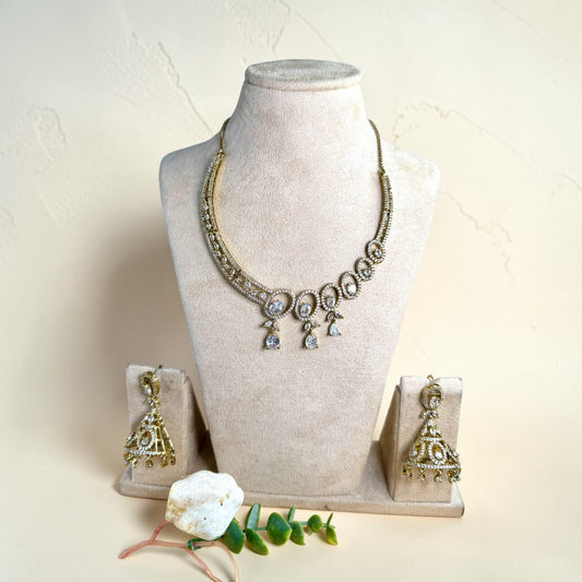Kundan Necklace Set with Tikka, Crystal Statement Necklace, Bridal Wedding Jewelry