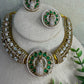 Peacock Bridal Choker Set, Emerald Inspired Statement Necklace, Wedding Jewelry Set with Matching Stud