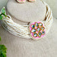 Pink Kundan Beaded Choker Set, Multi Strand Pearl Necklace, Bridal Wedding Jewelry