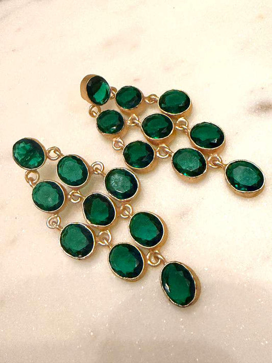 Emerald Green Drop Earrings, Gold Plated Dangle Earrings