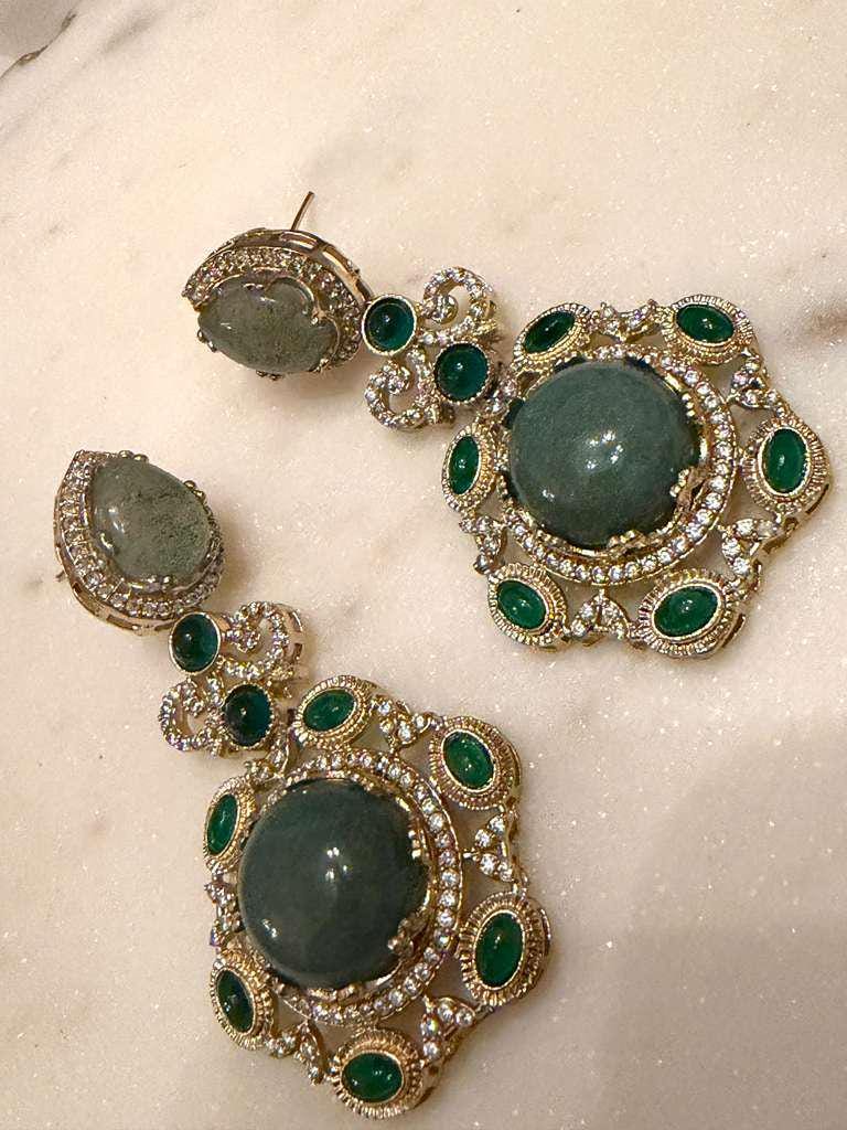 Statement Drop Earrings, Gold Plated Gemstone Earrings