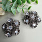 Black Floral Crystal Statement Earrings, Gunmetal Flower Stud Earrings, Modern Party Jewelry Gift.