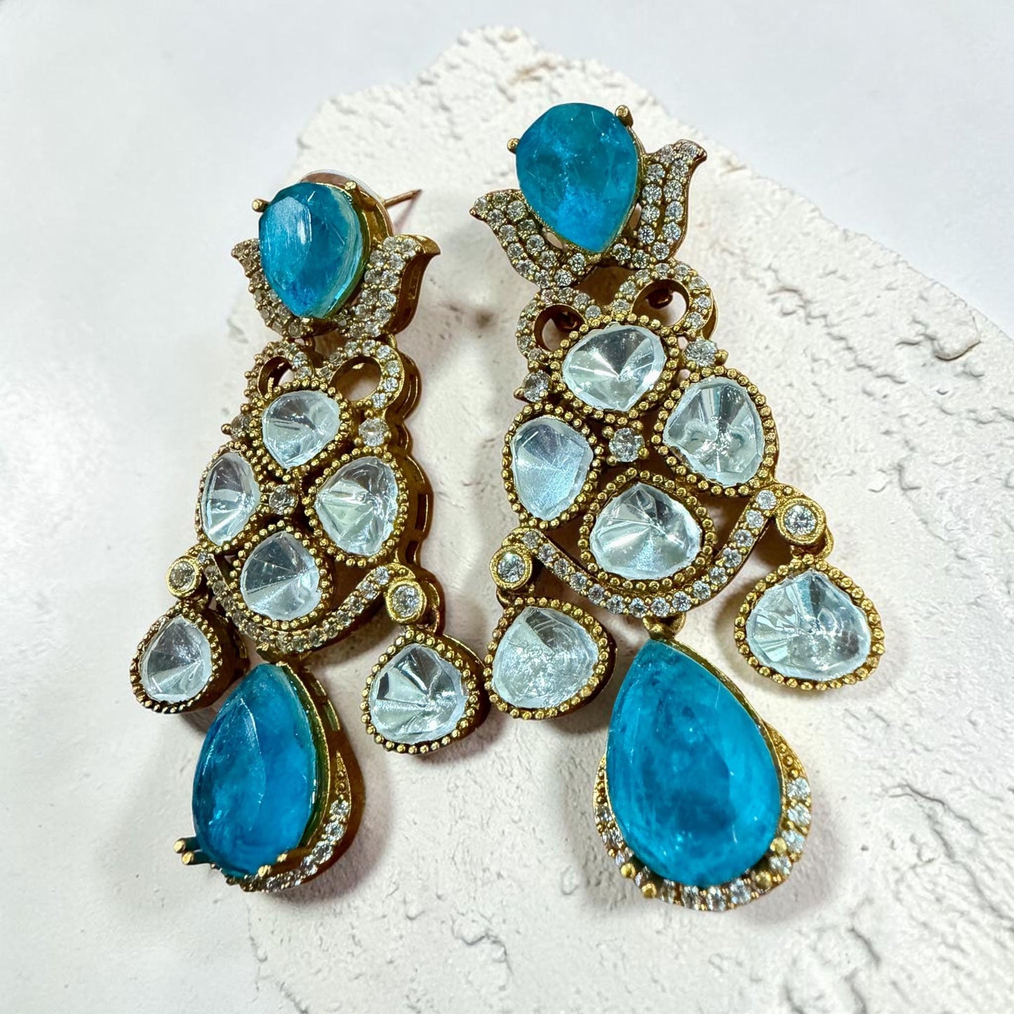 Crystal Statement Necklace Set, Kundan Wedding Jewelry, Pakistani Indian Necklace with Earrings