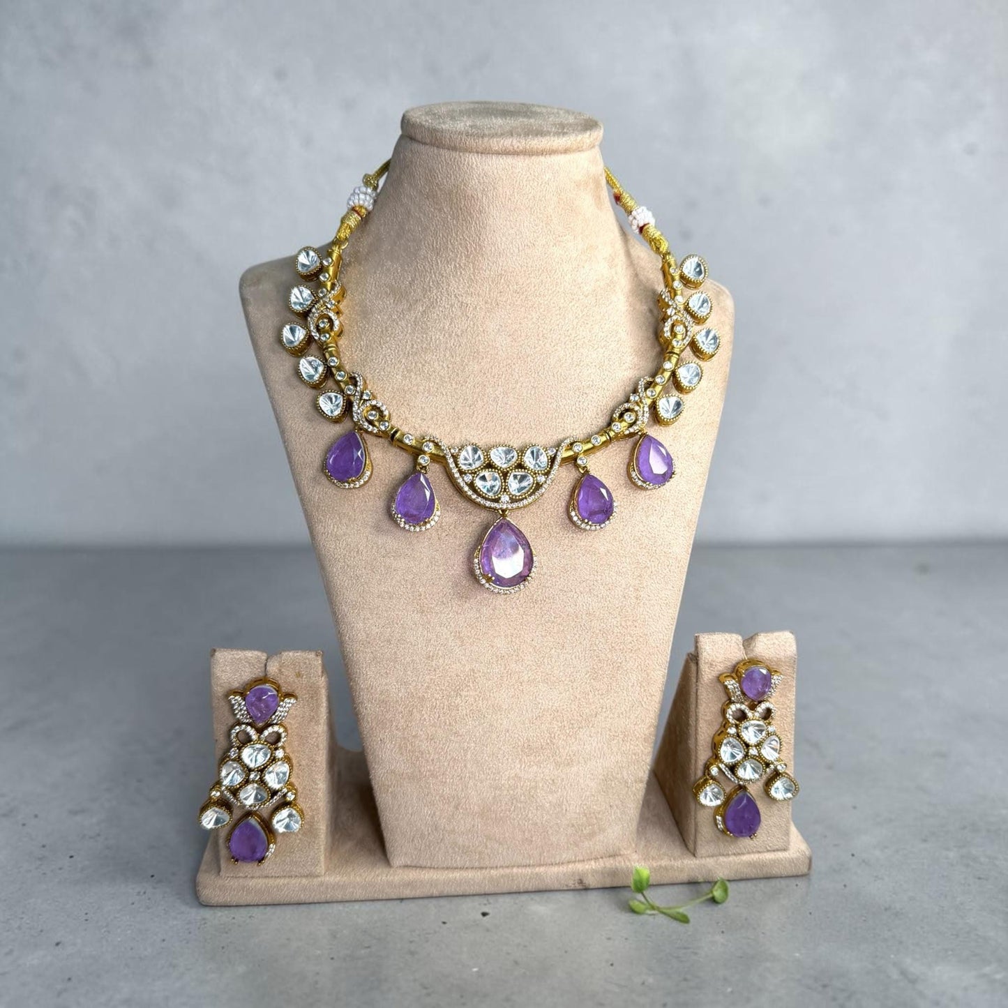 Crystal Statement Necklace Set, Kundan Wedding Jewelry, Pakistani Indian Necklace with Earrings