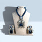 Royal Blue Beaded Statement Necklace Set, Vintage Pearl Pendant Jewelry, Pakistani Indian Wedding Set