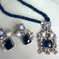 Royal Blue Beaded Statement Necklace Set, Vintage Pearl Pendant Jewelry, Pakistani Indian Wedding Set