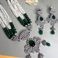 Emerald Green Beaded Pendant Necklace Set, Pearl Layer Wedding Jewelry, Pakistani Indian Statement Set