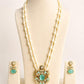 Mint Green Pendant Pearl Necklace Set, Long Layered Wedding Jewelry, Pakistani Indian Statement Necklace