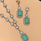 Mint Green Art Deco Pendant Necklace Set, Long Geometric Statement Jewelry, Vintage Inspired