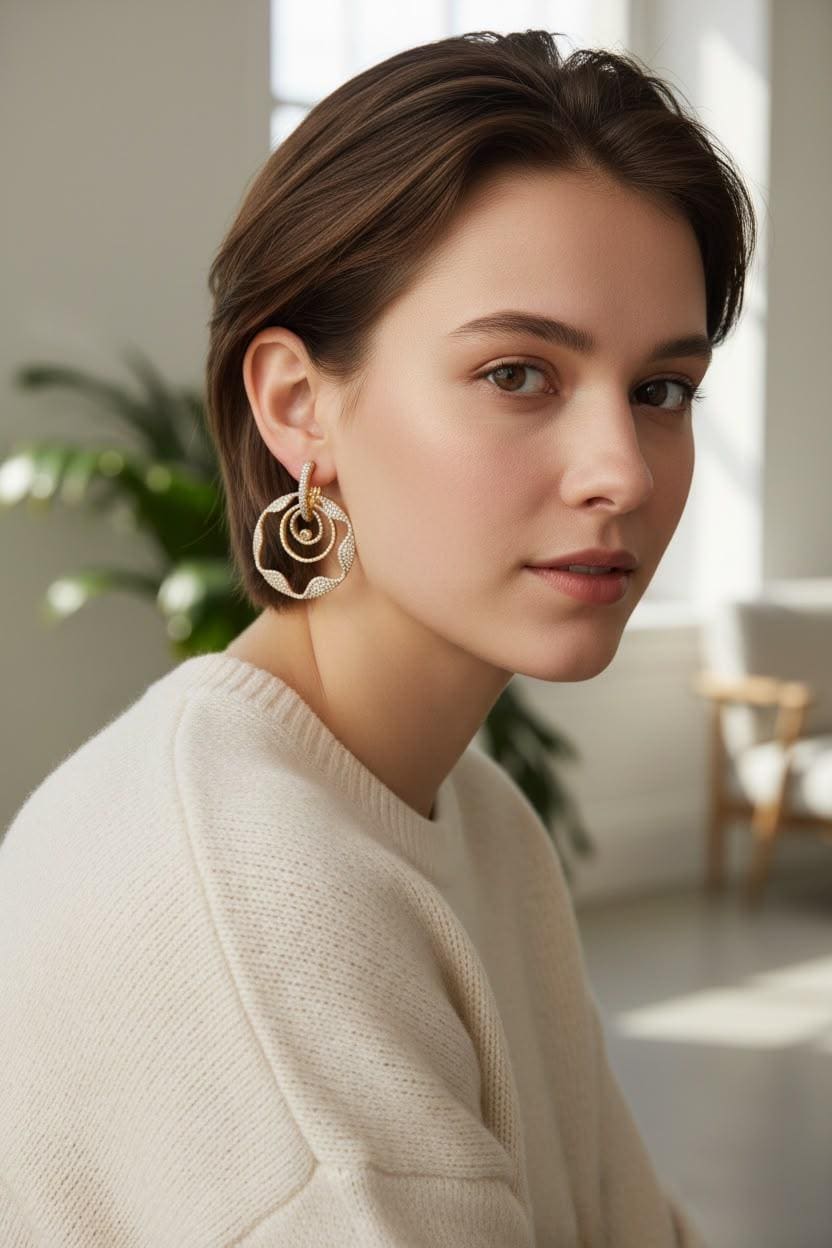 Gold Spiral Statement Earrings, Modern Sculptural Drop Earrings, Minimalist Contemporary Jewelry
