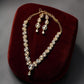 Pearl Teardrop Necklace , Gold Bridal Jewelry Set, Elegant Wedding Necklace with Earrings