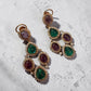 Purple & Emerald Statement Earrings, Vintage Gemstone Drop And Gold Evening Earrings