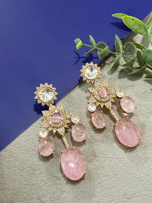 Blue Stone Statement Earrings Gold Tone Drop Earrings