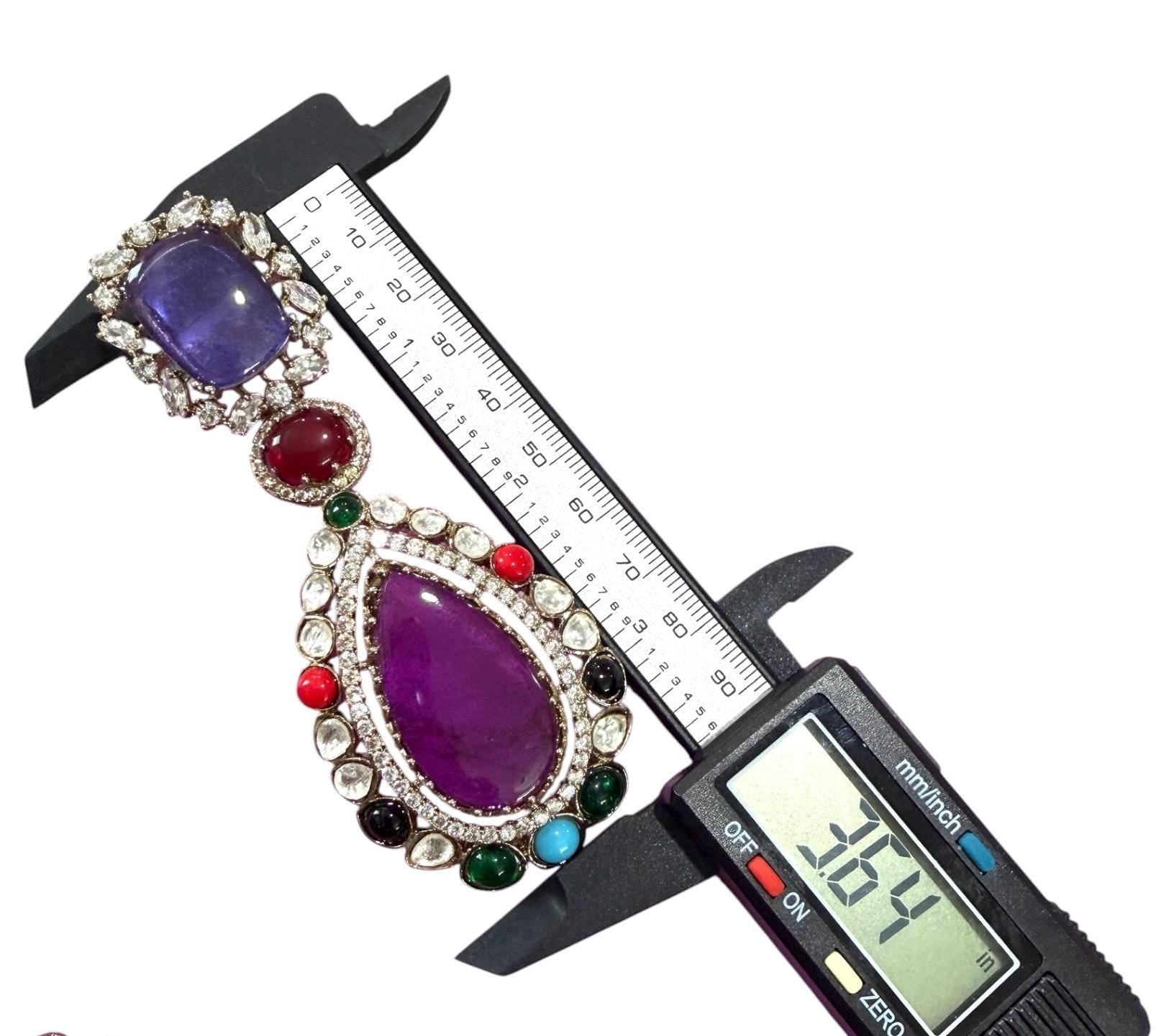 Multi Gemstone Statement Drop Earrings, Gold Plated Luxury Jewelry