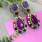 Multi Gemstone Statement Drop Earrings, Gold Plated Luxury Jewelry