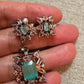 Mint Green Jewelry Set, Pendant Necklace and Stud Earrings Set, with chain Rose Gold Statement