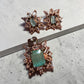 Mint Green Jewelry Set, Pendant Necklace and Stud Earrings Set, with chain Rose Gold Statement