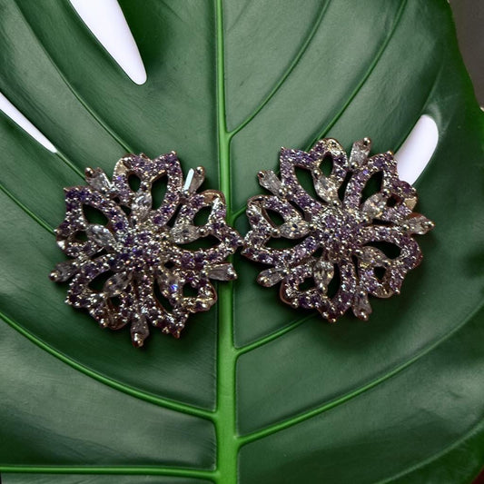 Floral Studs, Statement Flower Earrings, Sparkly Evening Earrings, Bridal Earrings